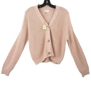 Poof Apparel Light Pink 3 Button Knit V Neck Cardigan Womens M Long Sleeve NEW